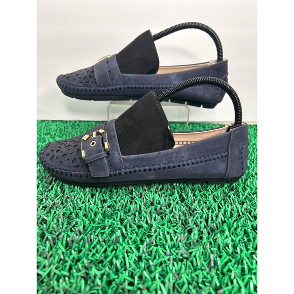 Atalina Navy Blue Loafers Size 9 Perforated Slip-On‎ Flats Buckle accent casual - Picture 2 of 7